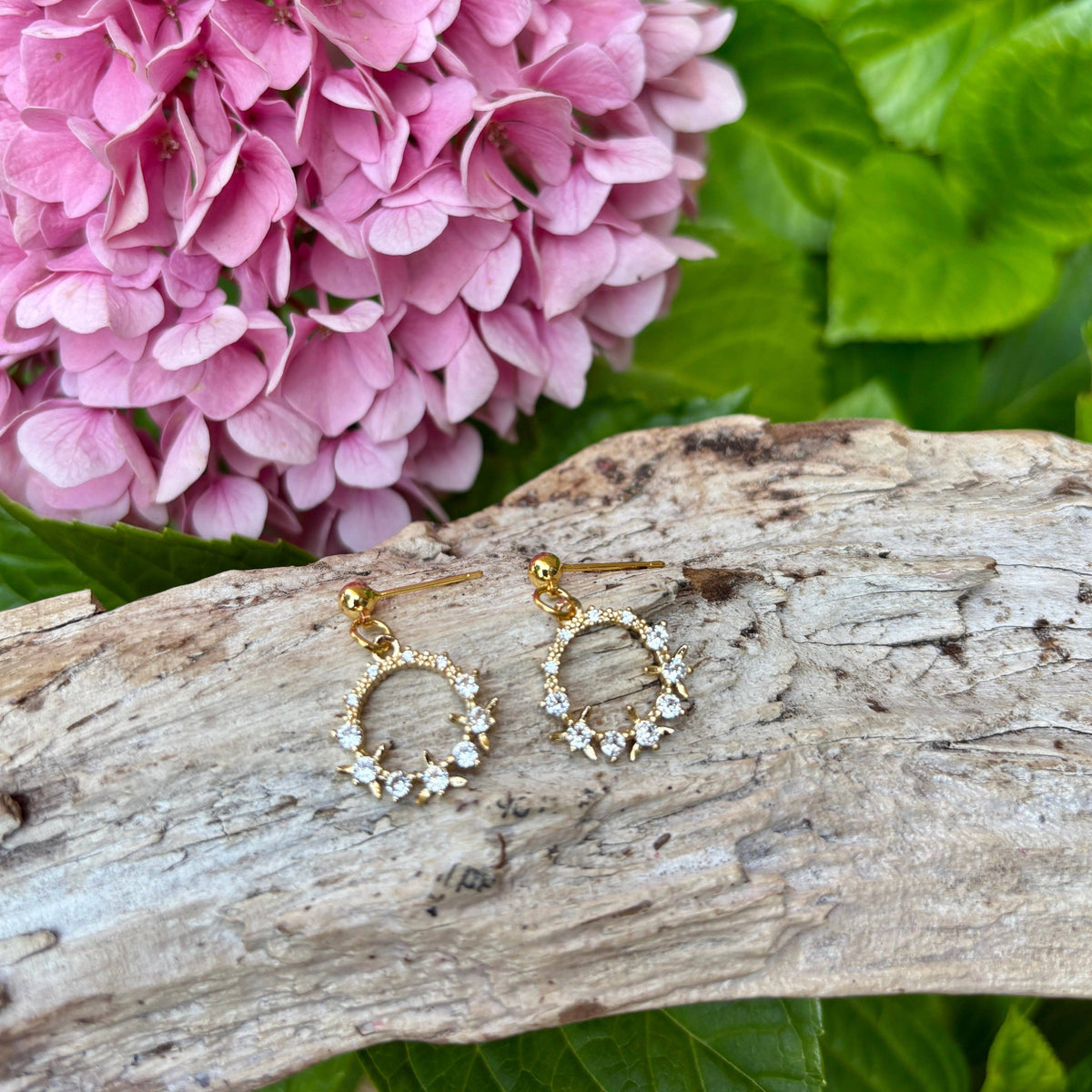 Ocean Ripples 14ct Gold Plated Cubic Zirconia Floral Drop Earrings
