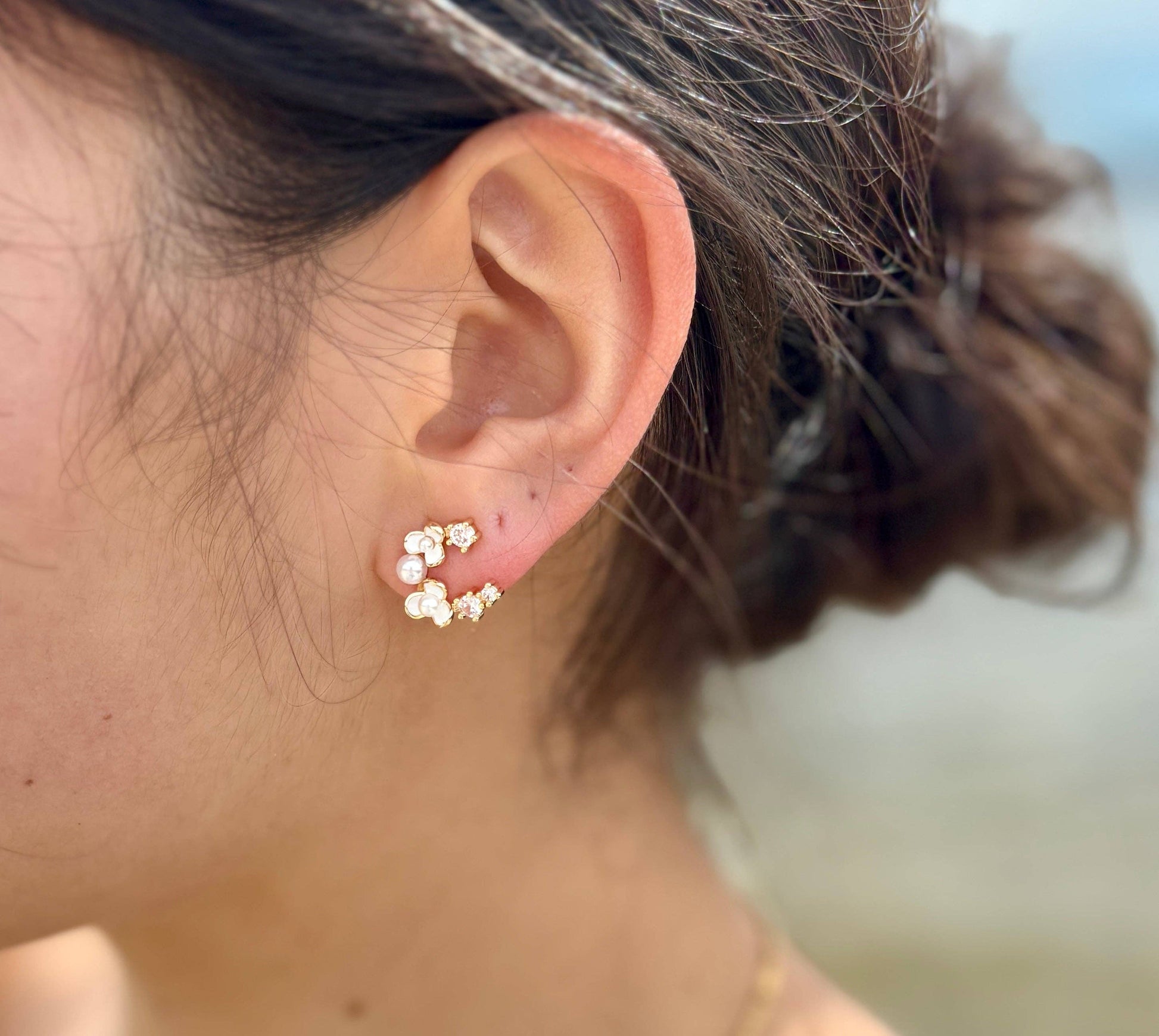 Ocean Ripples 14ct Gold Plated Cubic Zirconia Flower Earrings