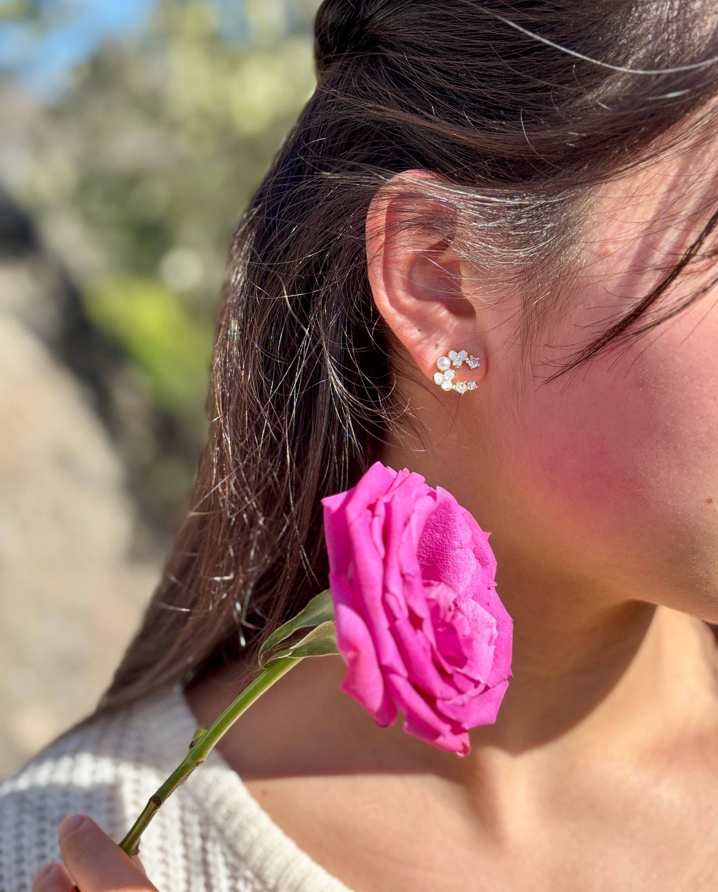 Ocean Ripples 14ct Gold Plated Cubic Zirconia Flower Earrings