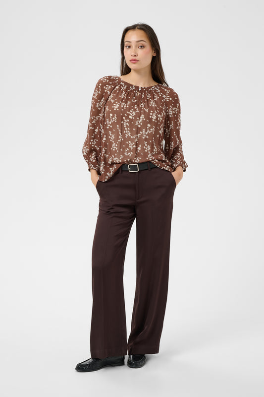 Part Two Catin Brown blouse with floral pattern on a white background