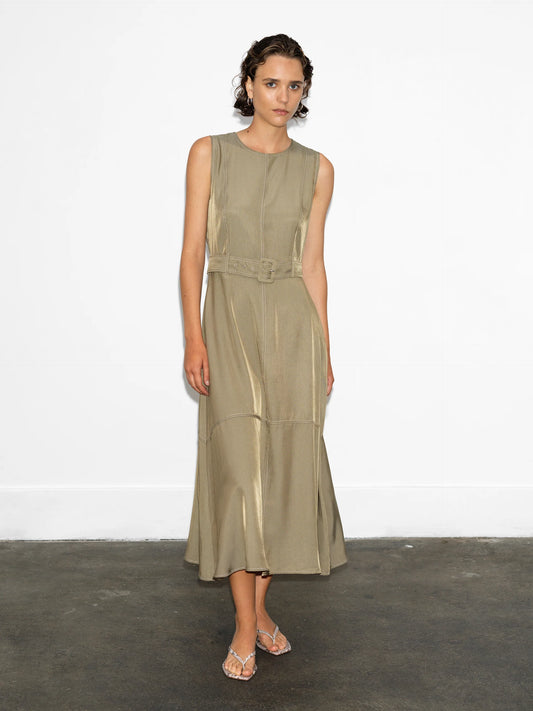 French Connection Celina Cargo Dress  in khaki with a belt
