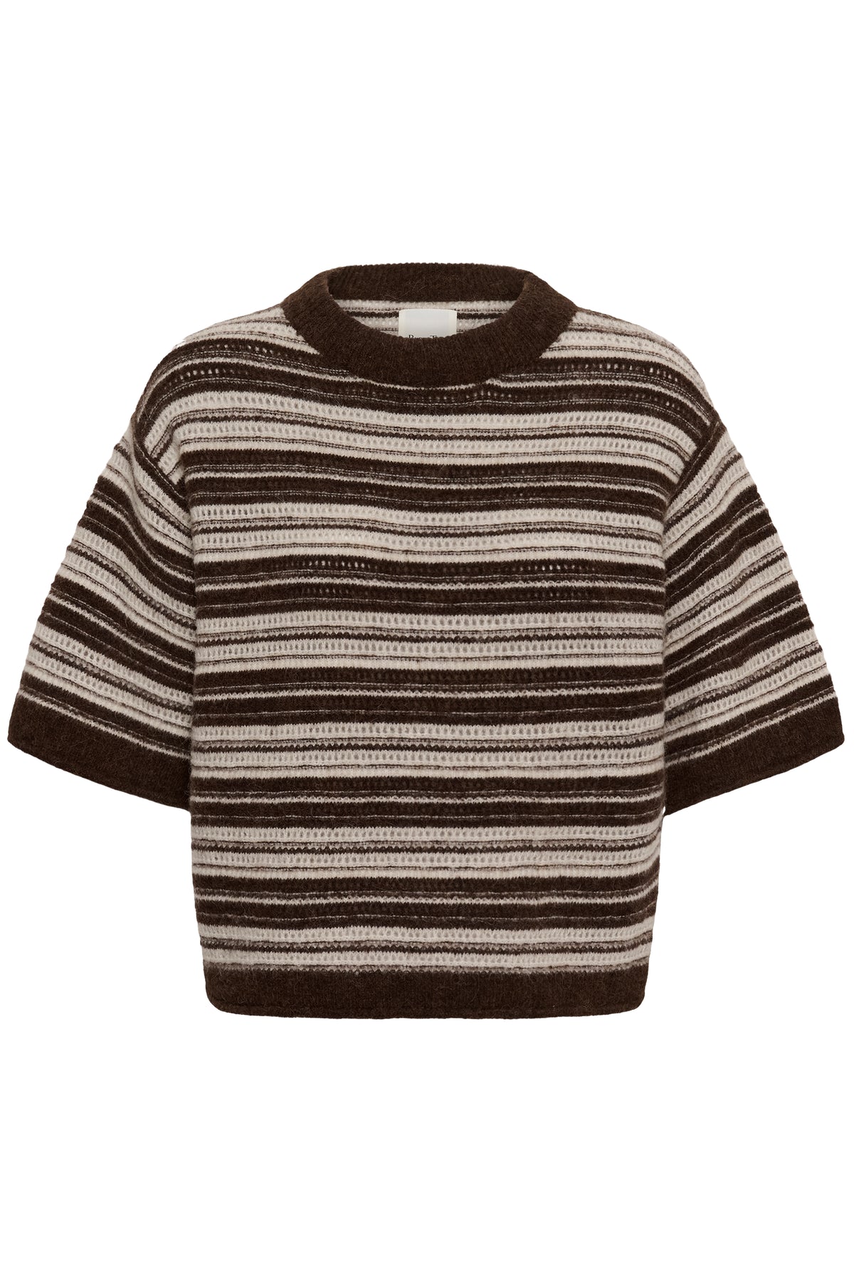 Part Two Cerys Pullover in Brown French Oak striped textured knit with elbow-length sleeves