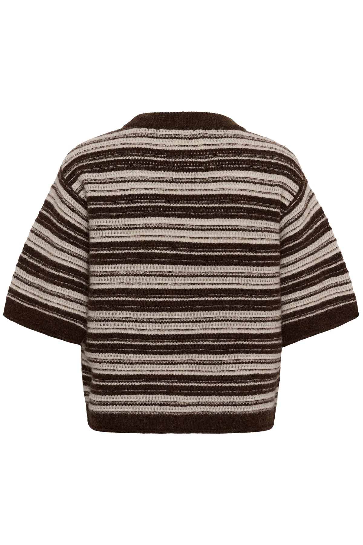 Part Two Cerys Pullover in Brown French Oak striped textured knit with elbow-length sleeves