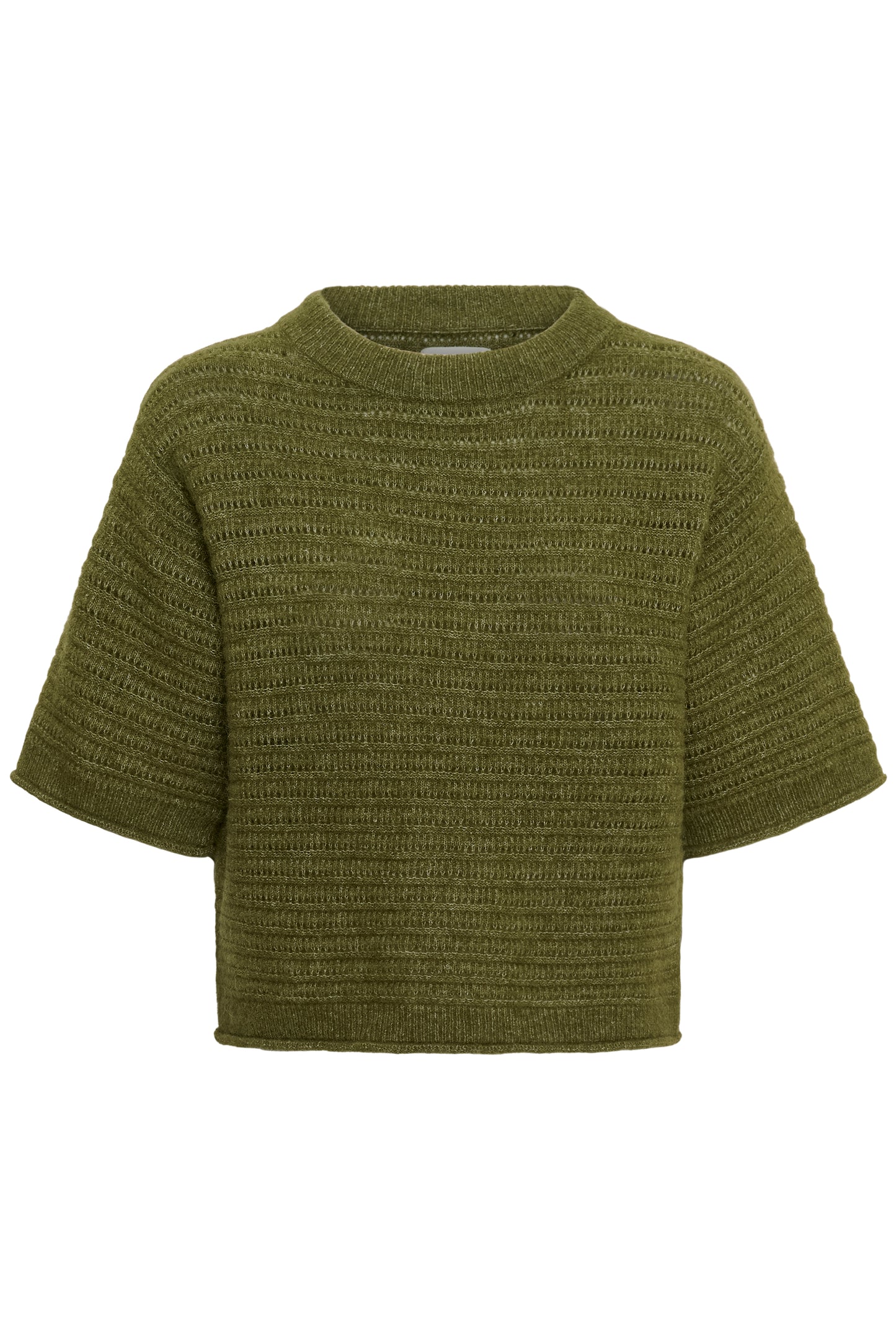 Part Two Cerys Pullover in Green Melange textured knit jumper with short sleeves