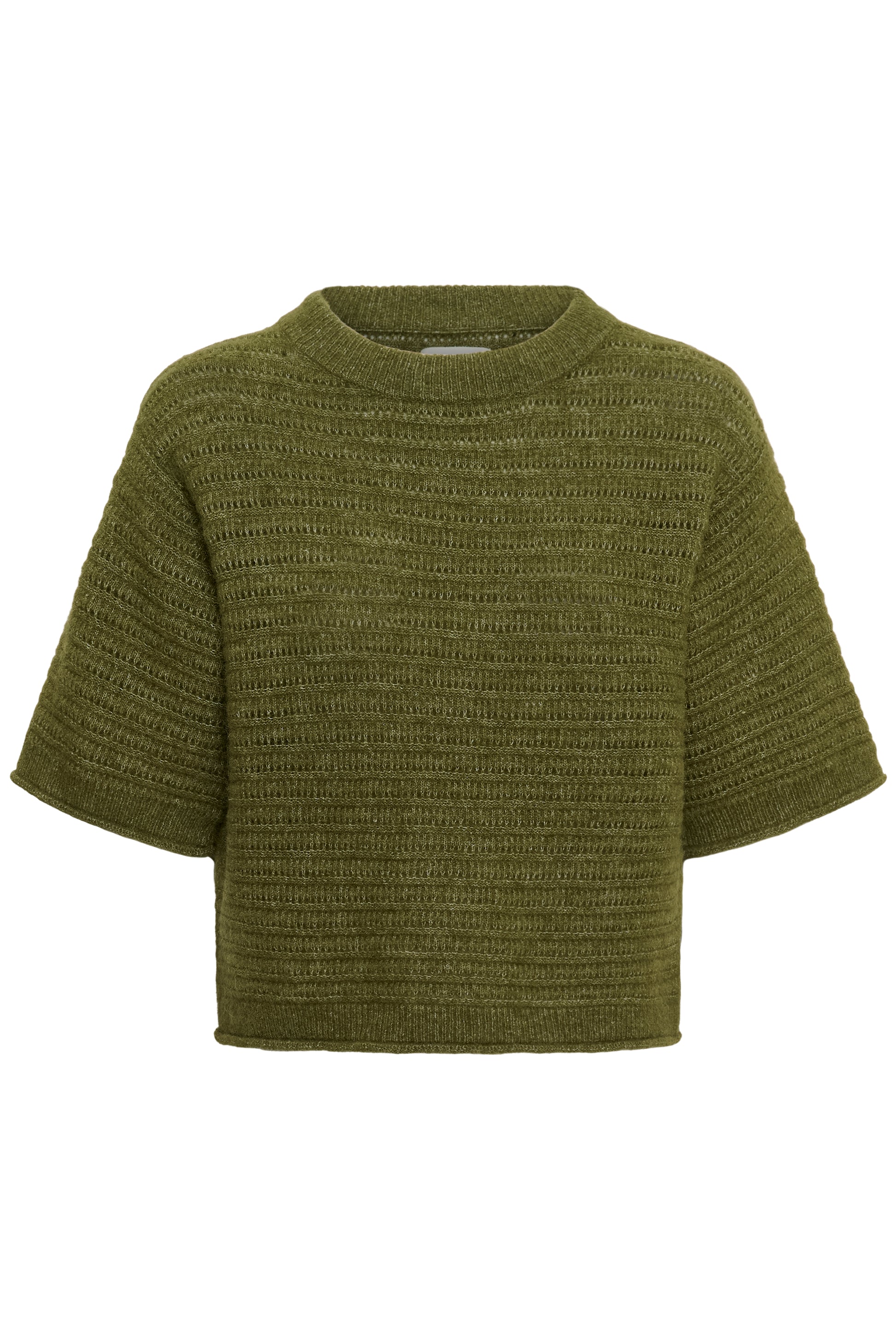 Part Two Cerys Pullover in Green Melange textured knit jumper with short sleeves