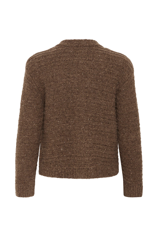 Part Two Ceylan Cardigan in Brown Nepse with button front and textured wool blend knit
