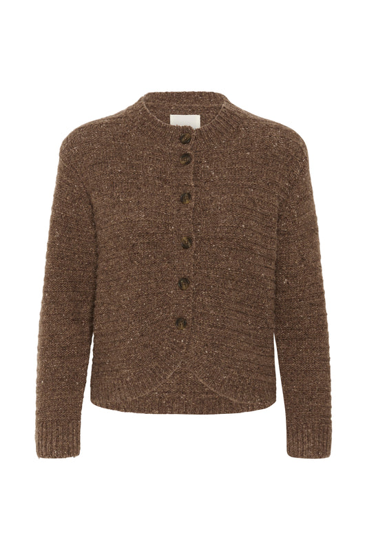 Part Two Ceylan Cardigan in Brown Nepse with button front and textured wool blend knit