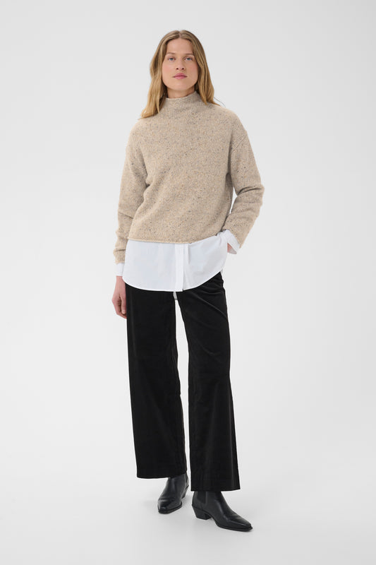 Part Two Chanelly Pullover in Neutral Neps with soft fleck knit and relaxed mock neckline