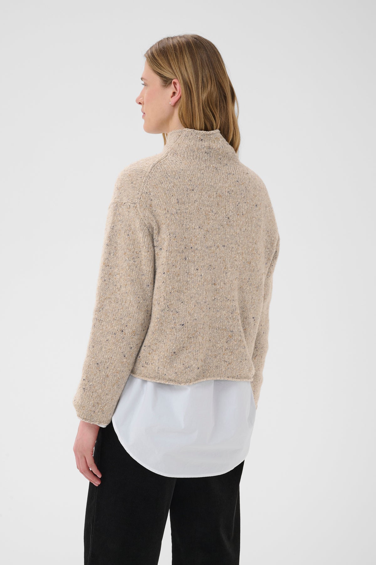 Part Two Chanelly Pullover in Neutral Neps with soft fleck knit and relaxed mock neckline