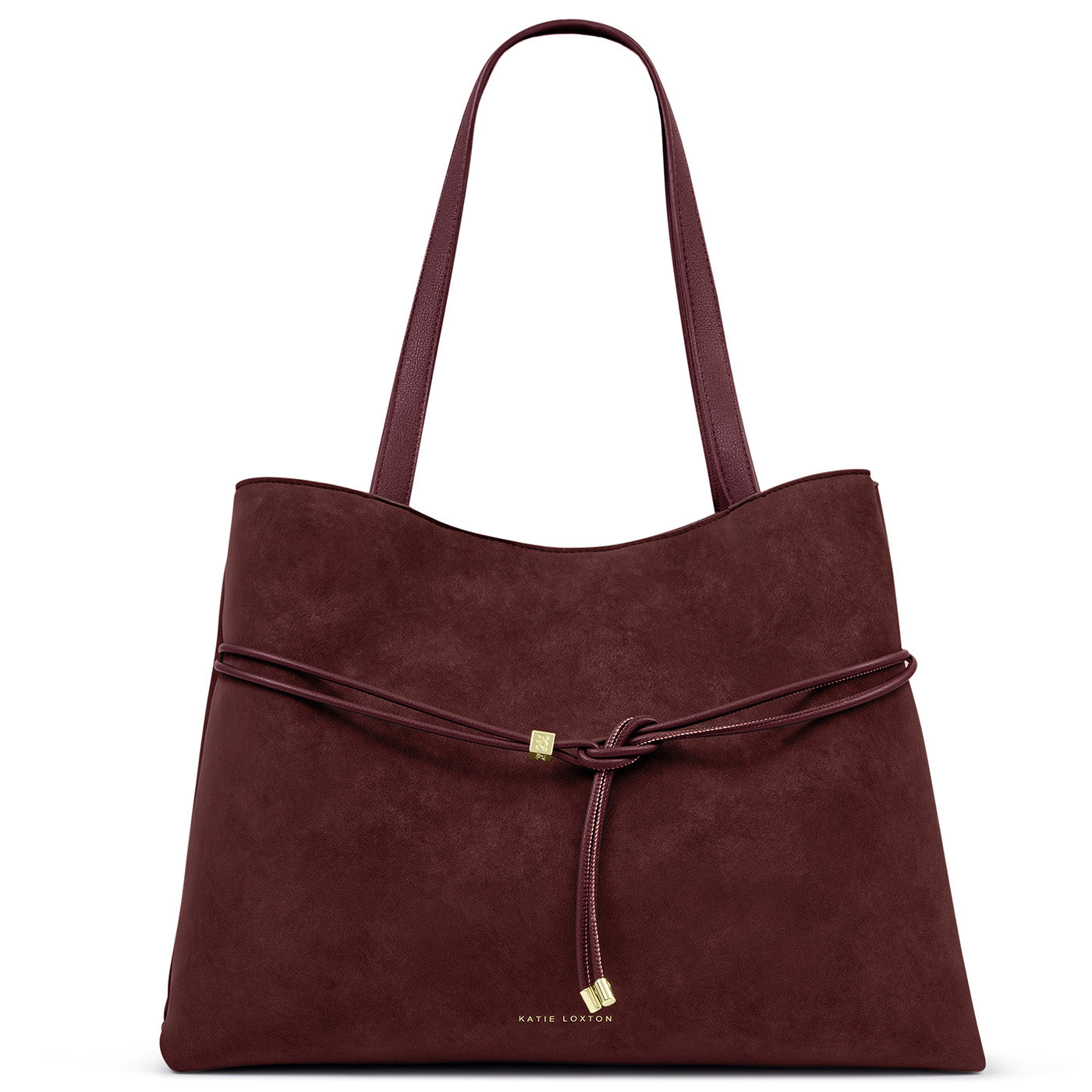 Katie Loxton Lori Tote Bag available in Bitter Chocolate Suedette and Cherry Suedette with a spacious everyday design.