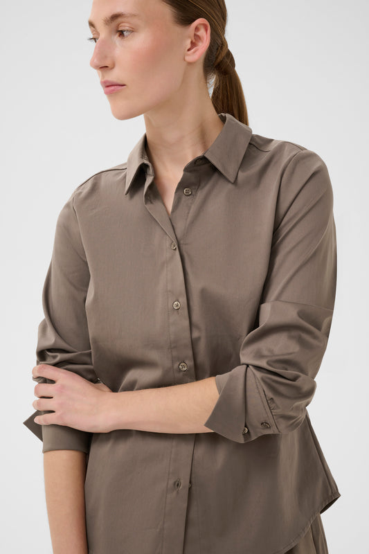 Inwear shirt in mud brown colour.  Long sleeves with collar
