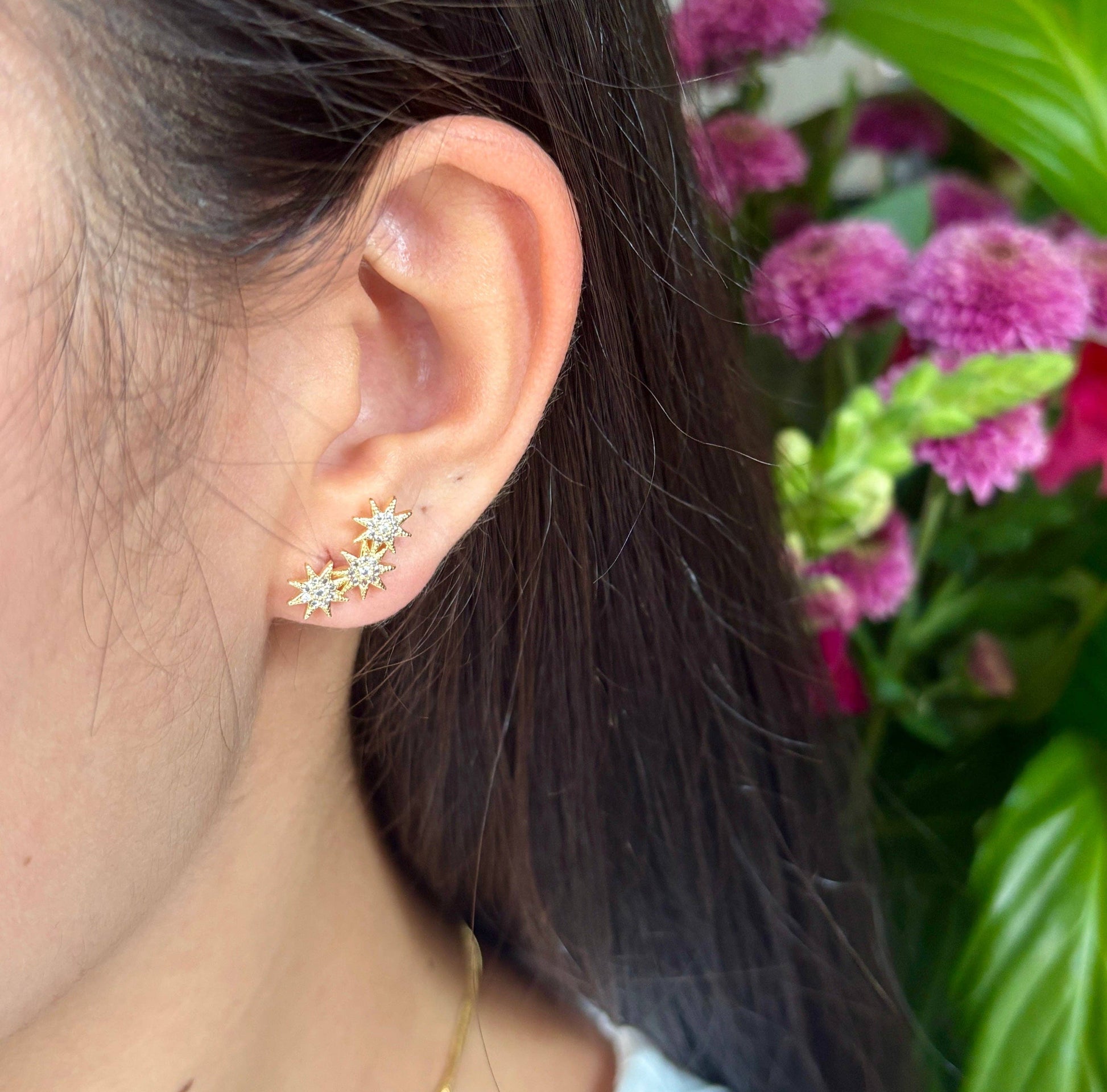 Cubic zirconia star ear climber earrings