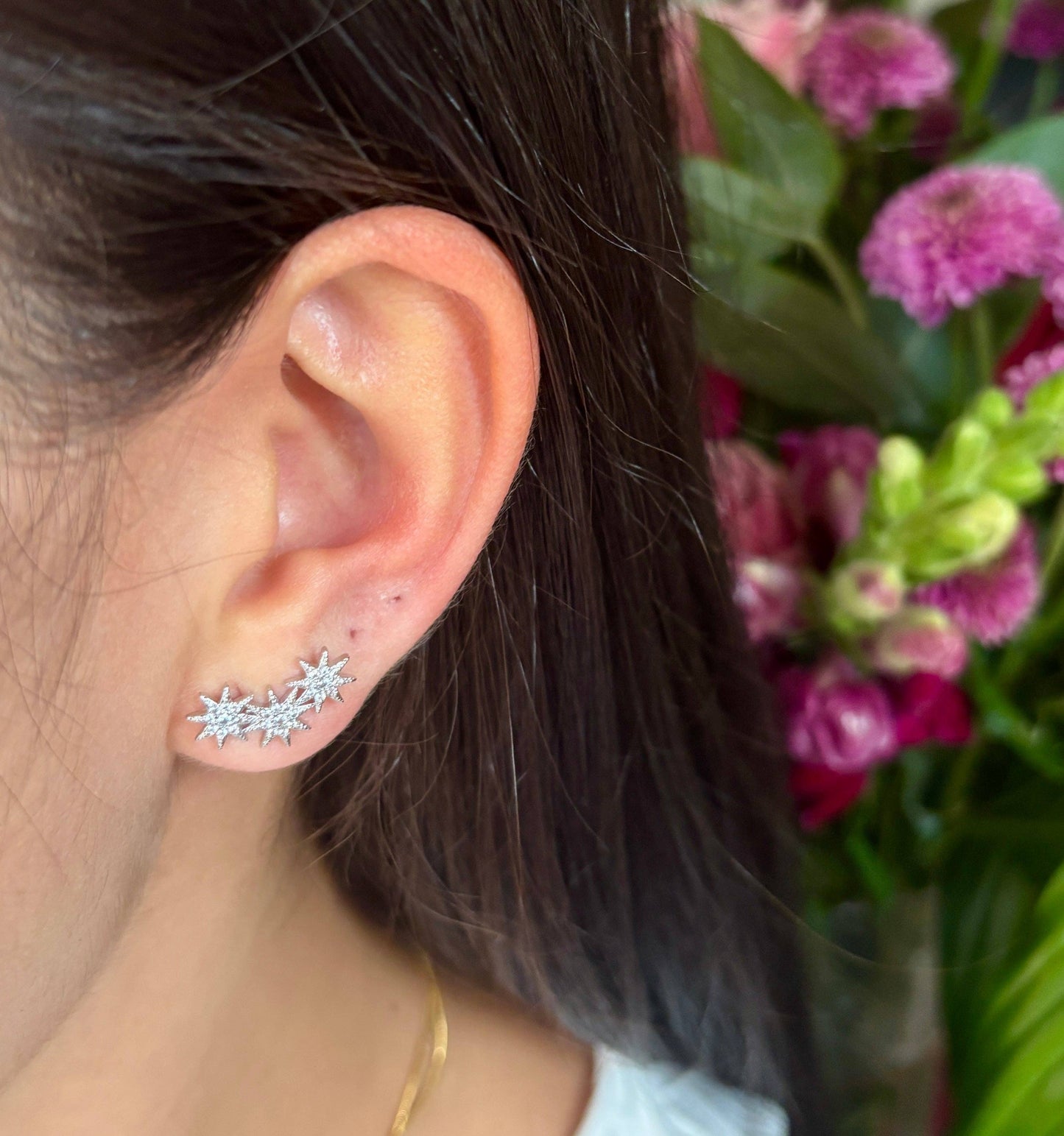 Cubic zirconia star ear climber earrings