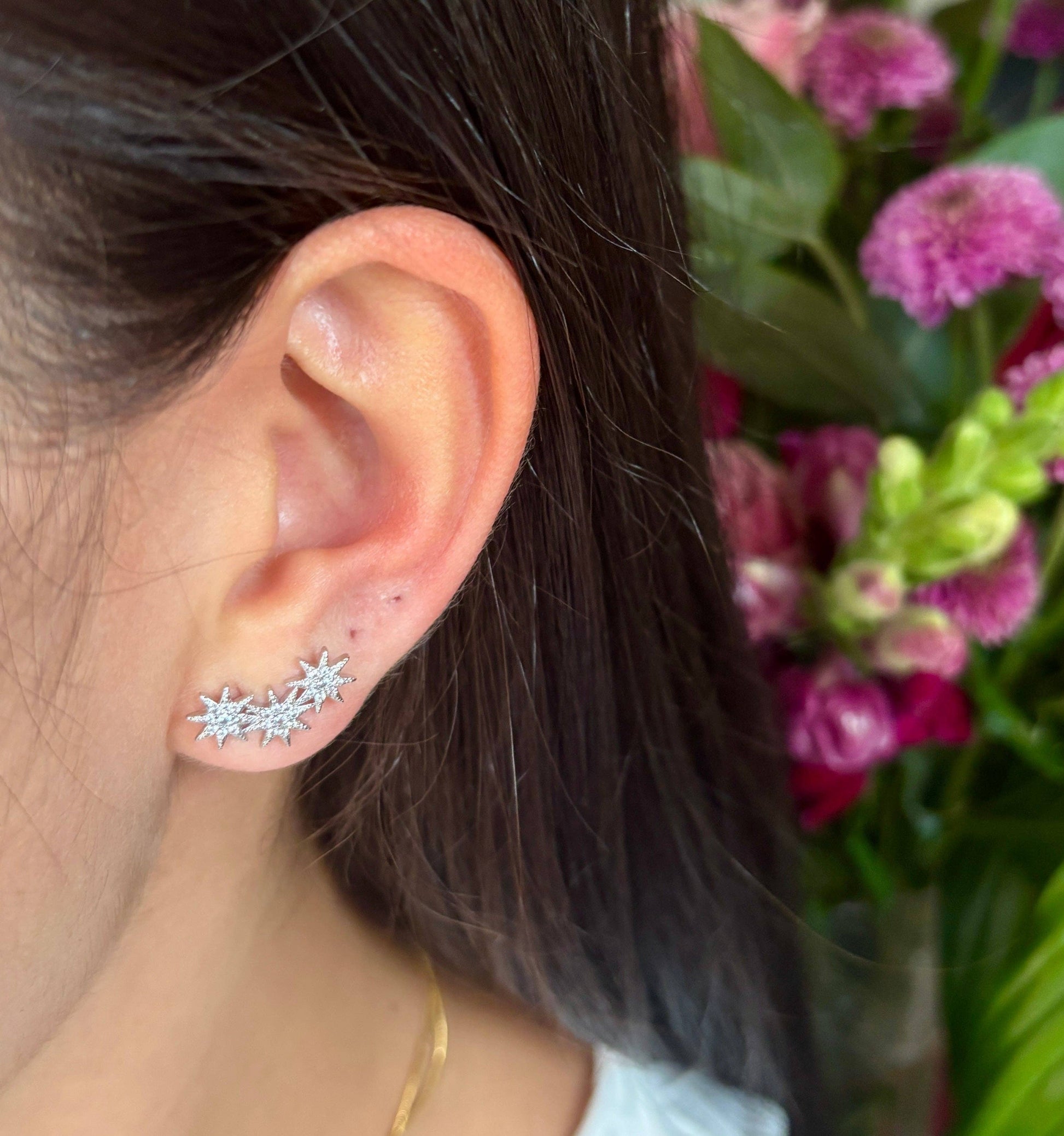 Cubic zirconia star ear climber earrings