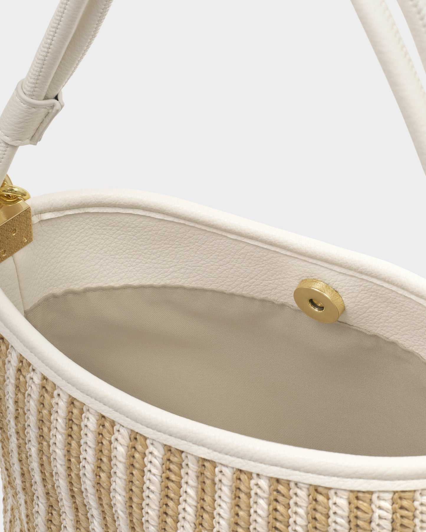 SOrrento Bucket bag in striped raffia and off white trim