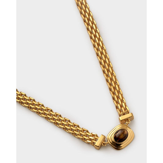 Katie Loxton Tiger's Eye Button Waterproof Gold Necklace