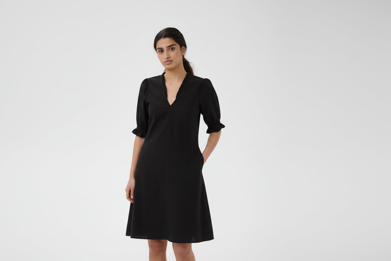 InWear Edity Rigitta black linen blend dress V neck summer dress