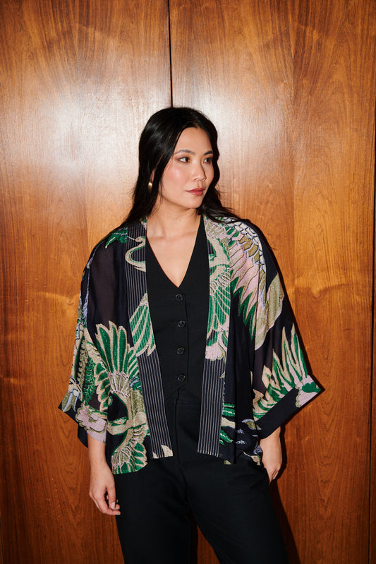 One Hundred Stars Crane Emerald Kimono