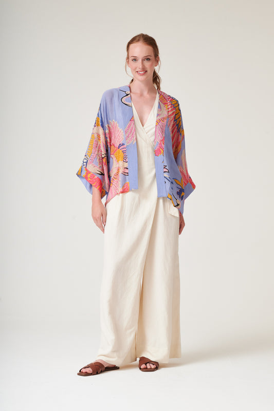 One Hundred Stars Crane Periwinkle Kimono lightweight printed kimono jacket