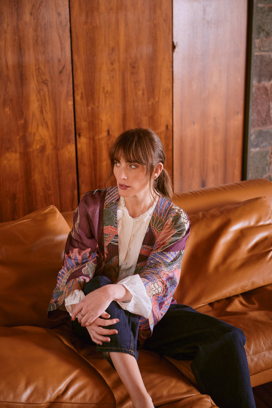 One Hundred Stars Crane Plum Kimono