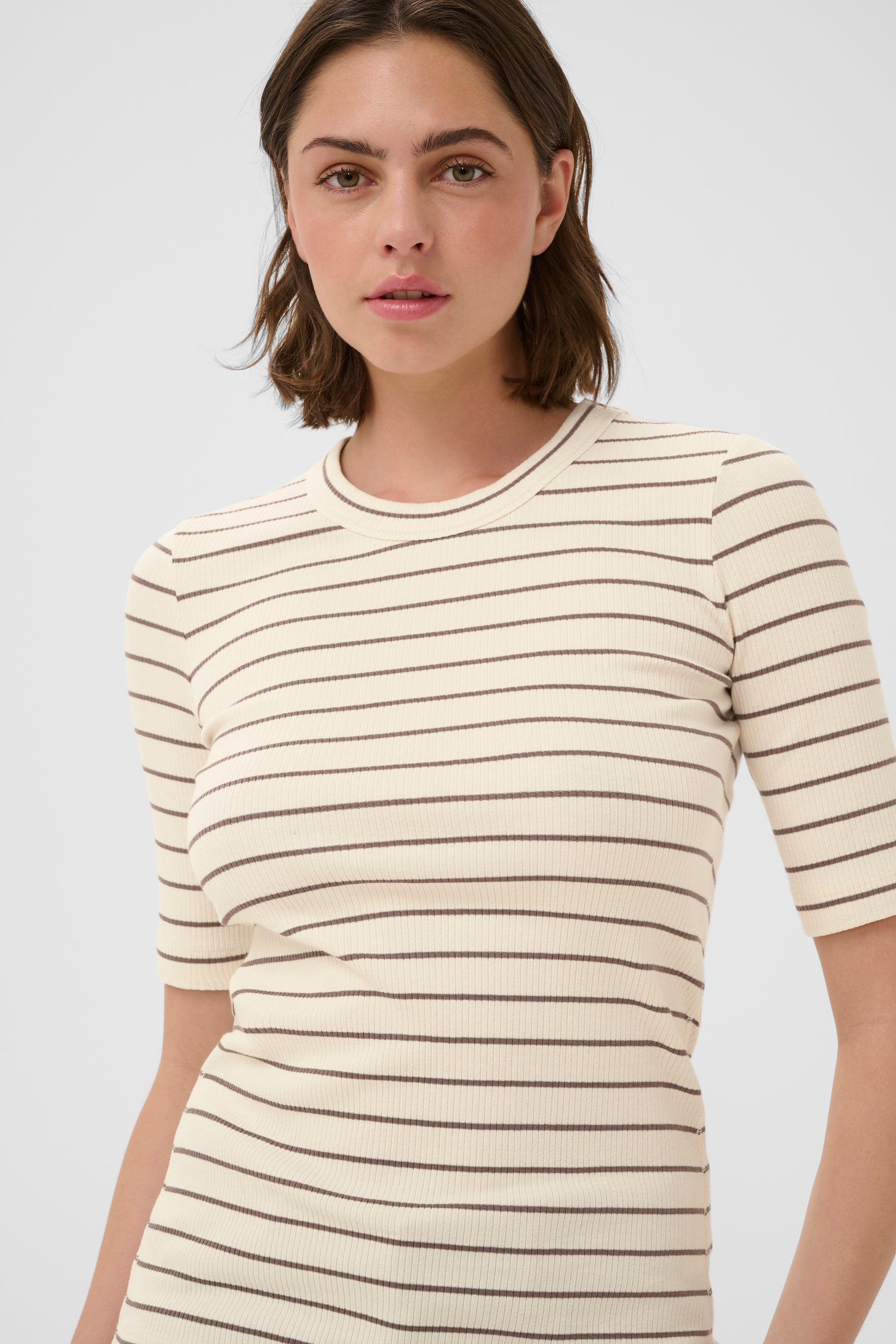 Inwear Dagnal T-shirt in vanilla with a brown stripe through it