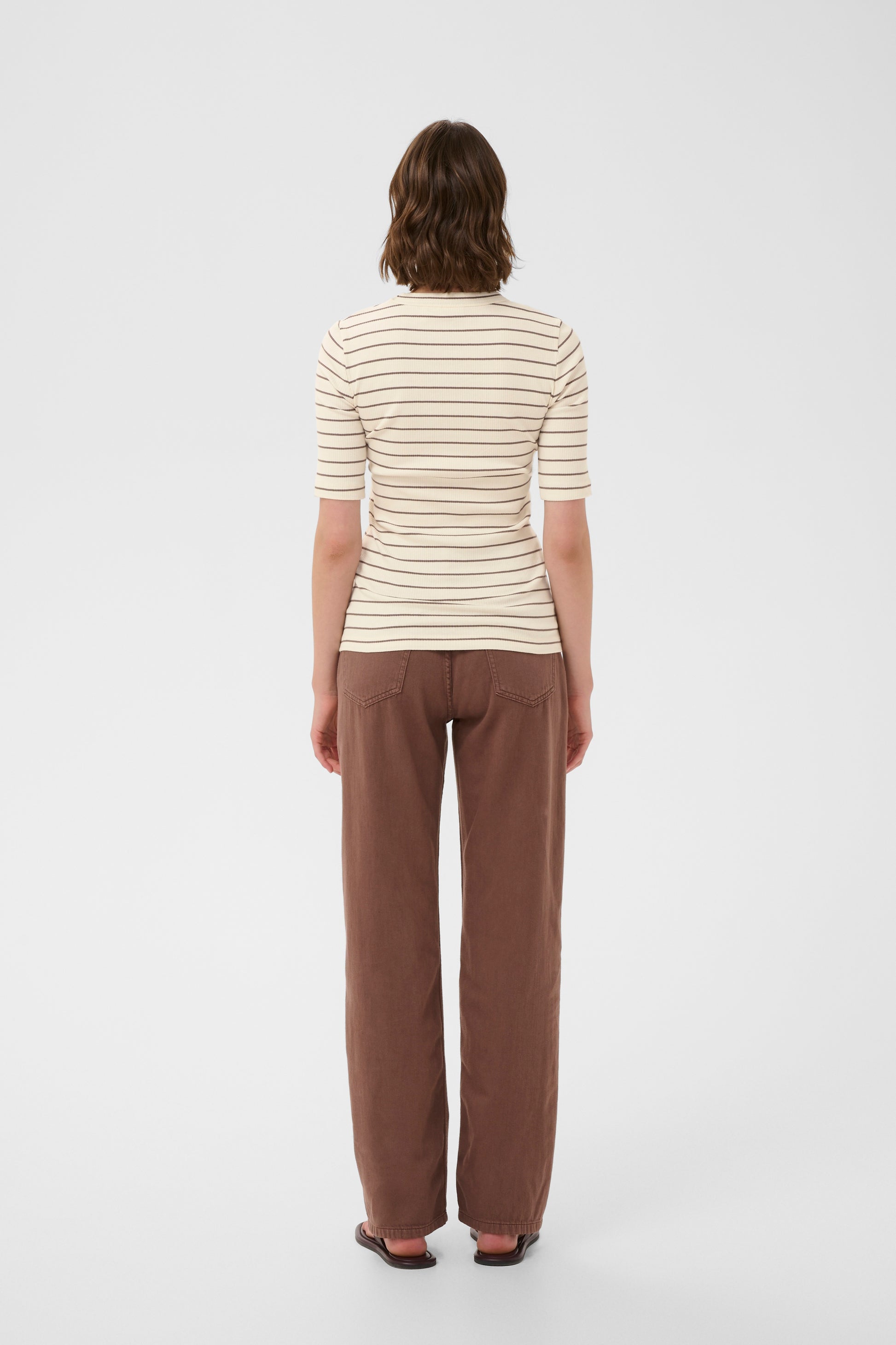 Inwear Dagnal T-shirt in vanilla with a brown stripe through it