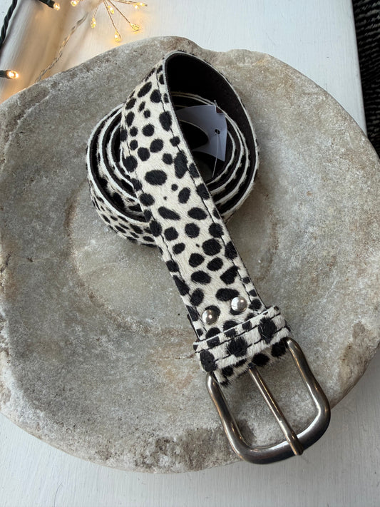 Dalmatian print leather belt