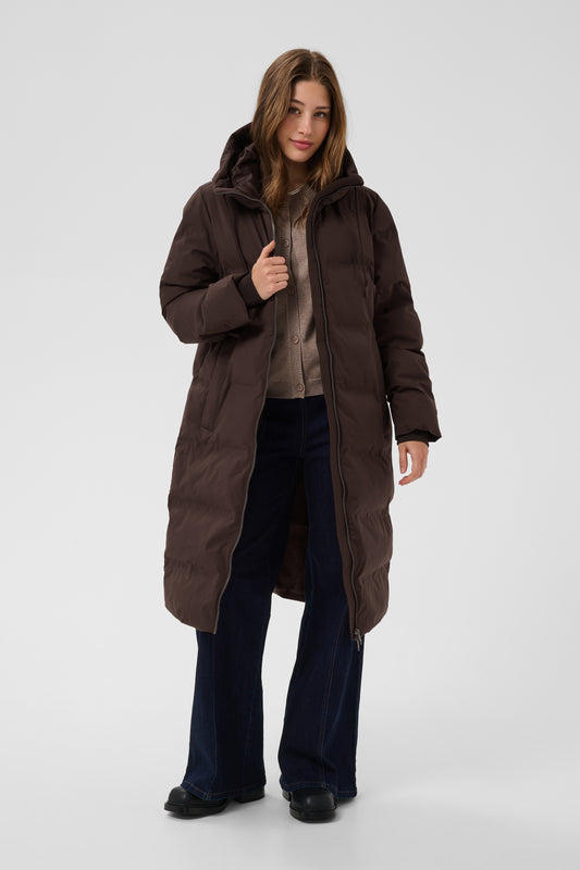 Saint Tropez  Midi puffa coat in brown with hood