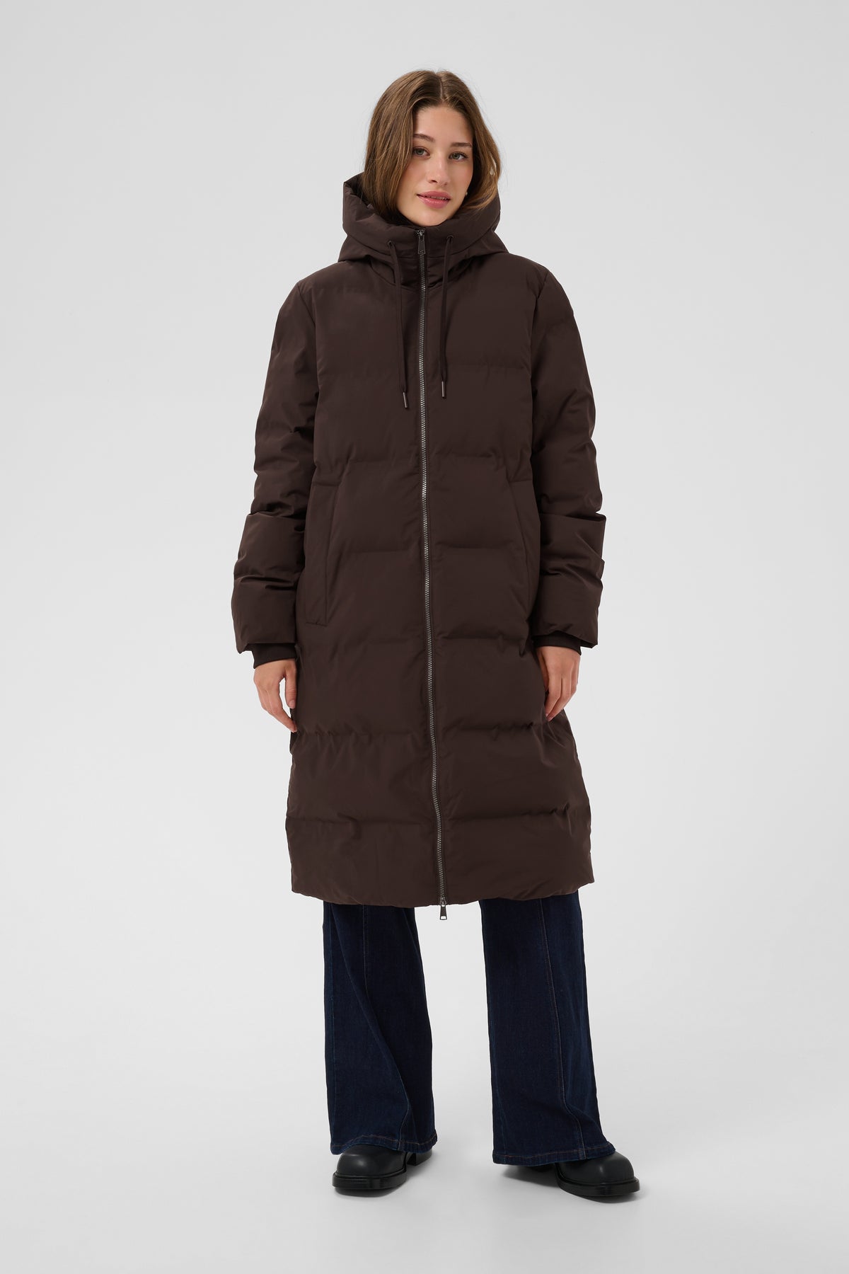 Saint Tropez  Midi puffa coat in brown with hood