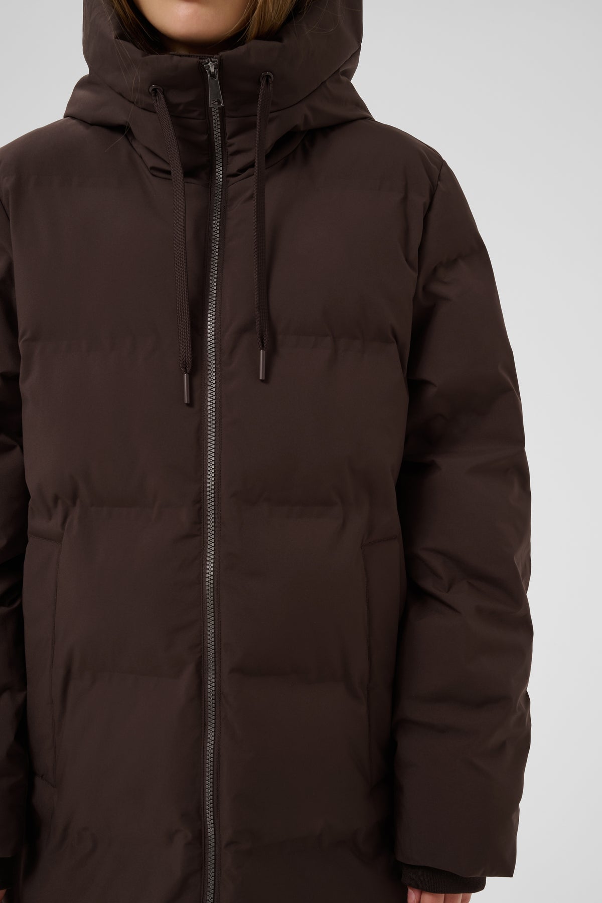 Saint Tropez  Midi puffa coat in brown with hood