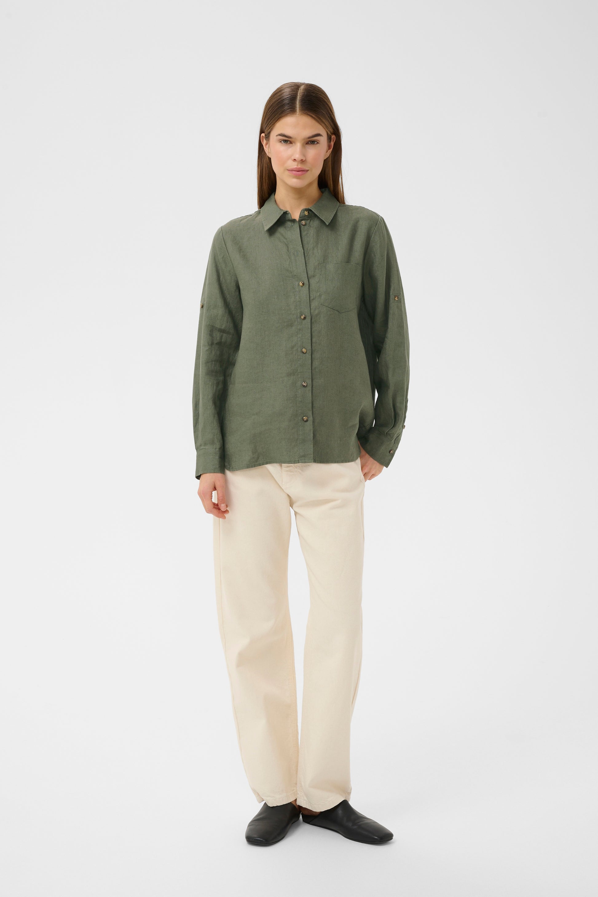 InWear Green Linen Dilana shirt with button details 