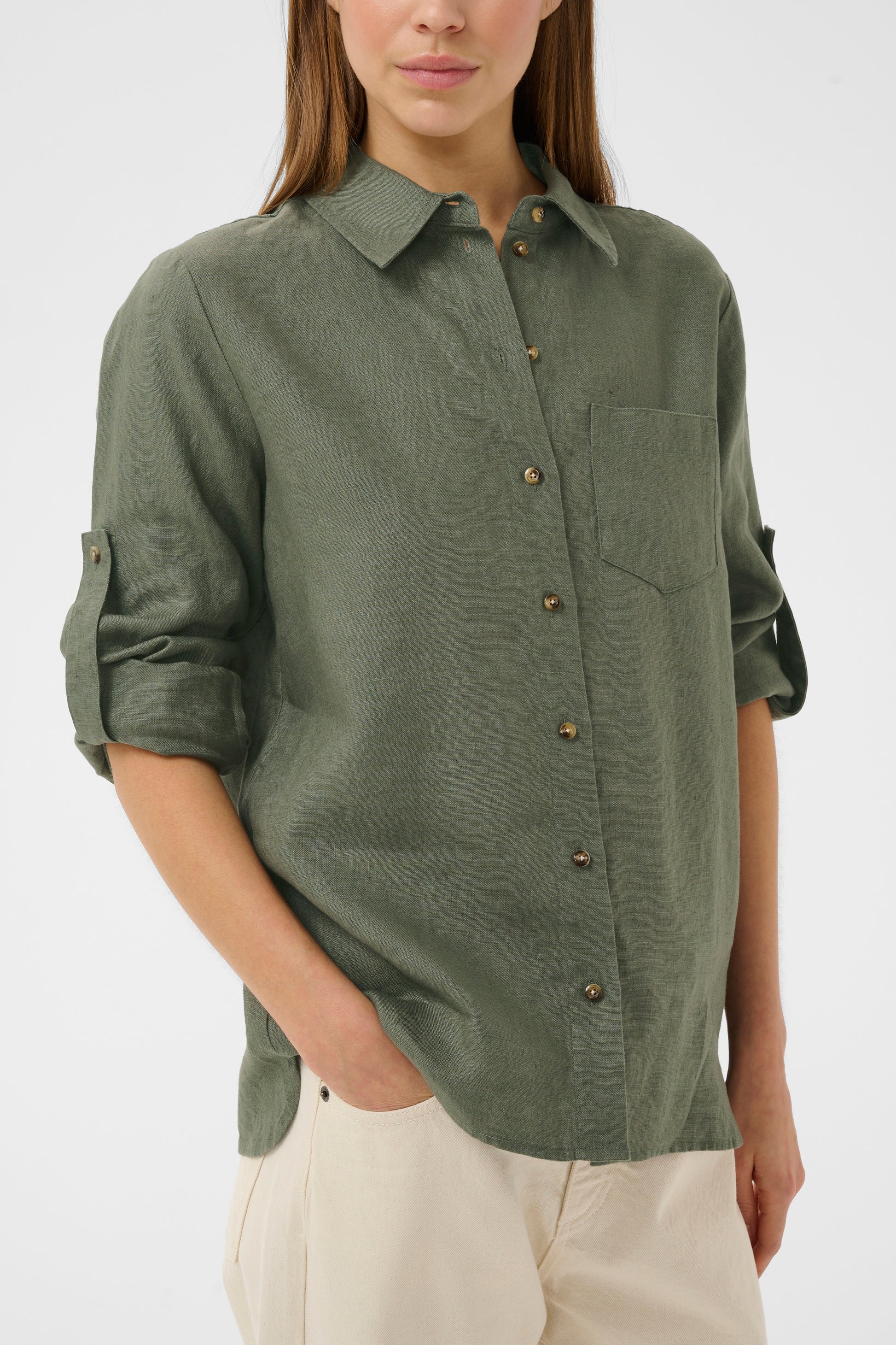 InWear Green Linen Dilana shirt with button details 
