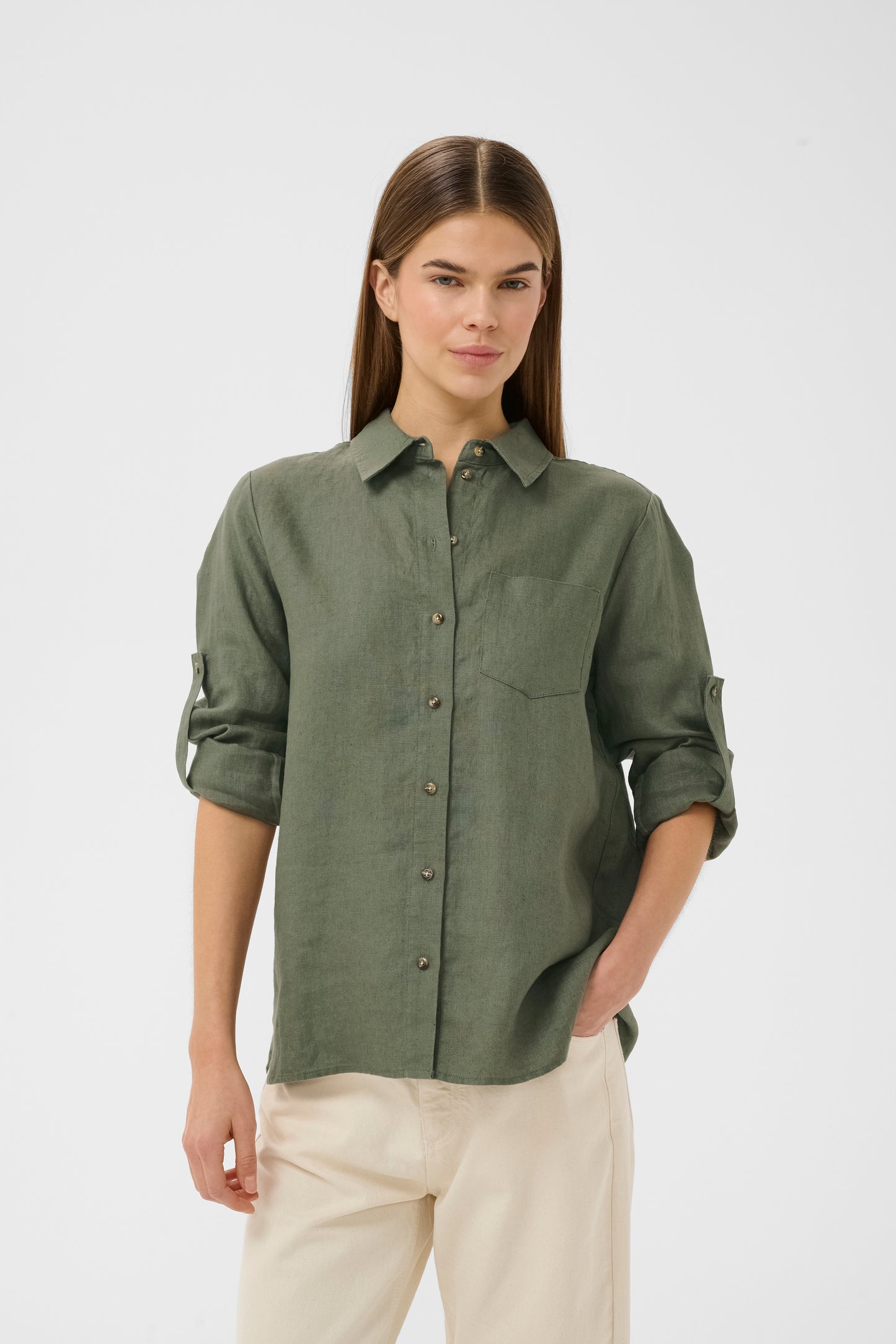 InWear Green Linen Dilana shirt with button details 