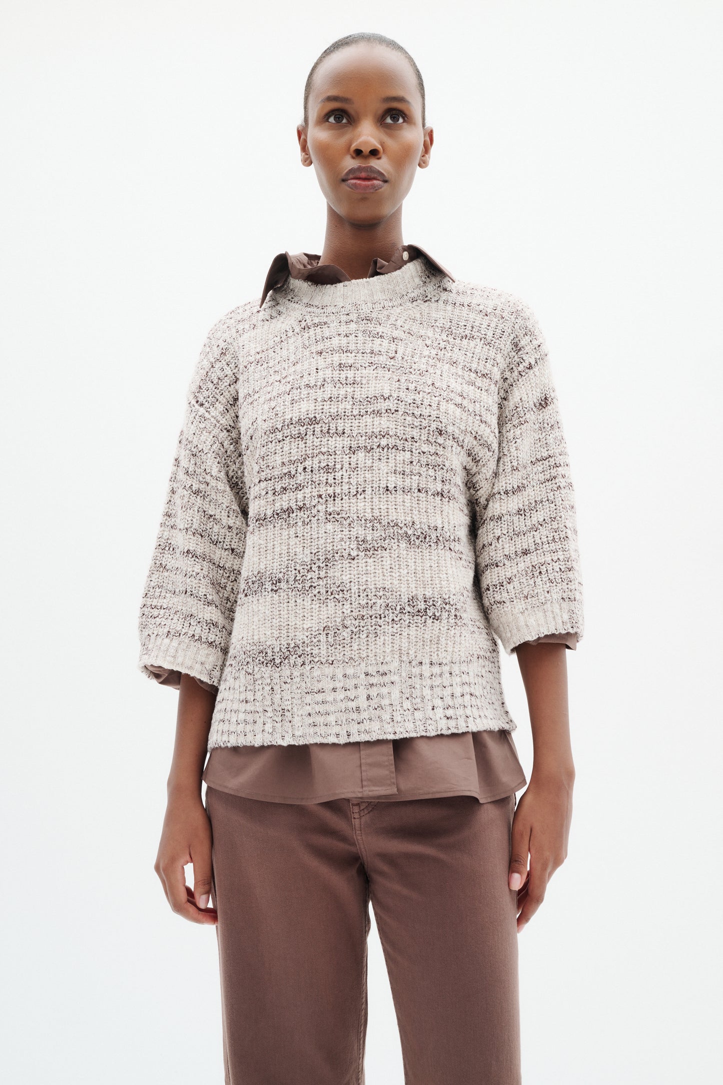 InWear Duai Pullover in Nature Mix with 3/4 sleeves and round neckline