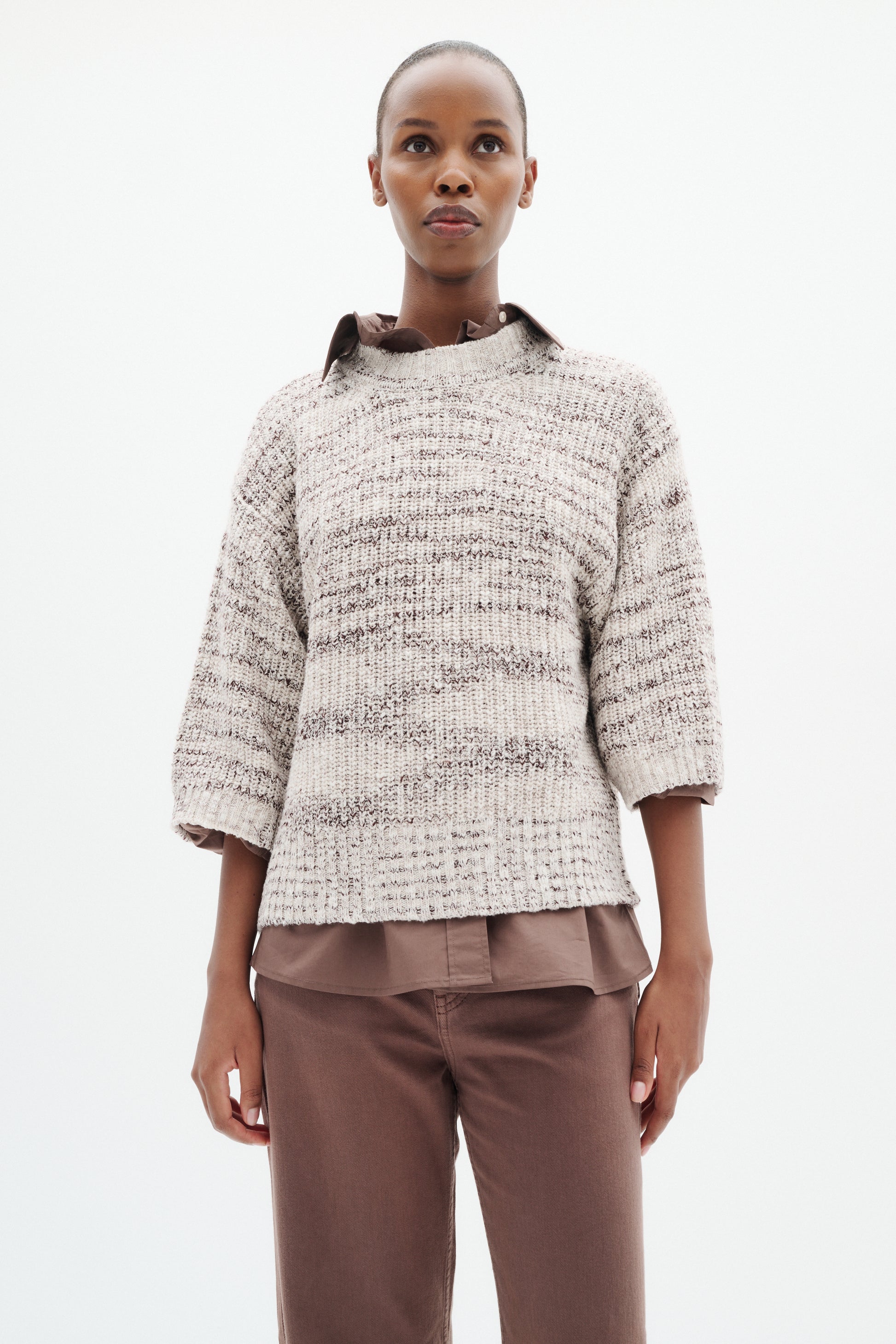 InWear Duai Pullover in Nature Mix with 3/4 sleeves and round neckline