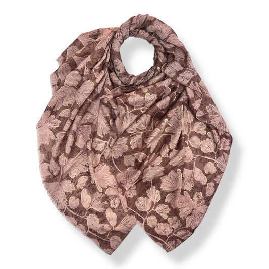 Dusty pink floral scarf with gold foil detail