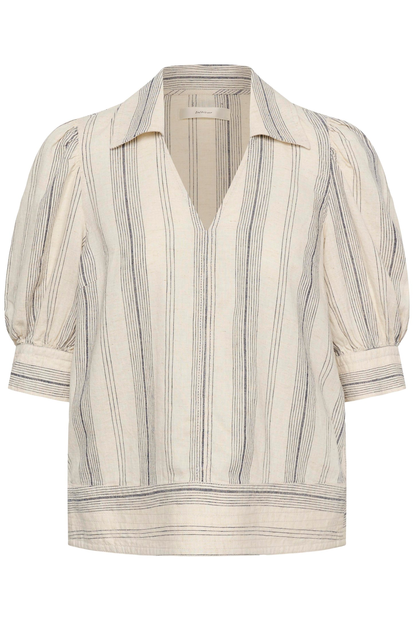 InWear Striped blouse with puff sleeves on a white background