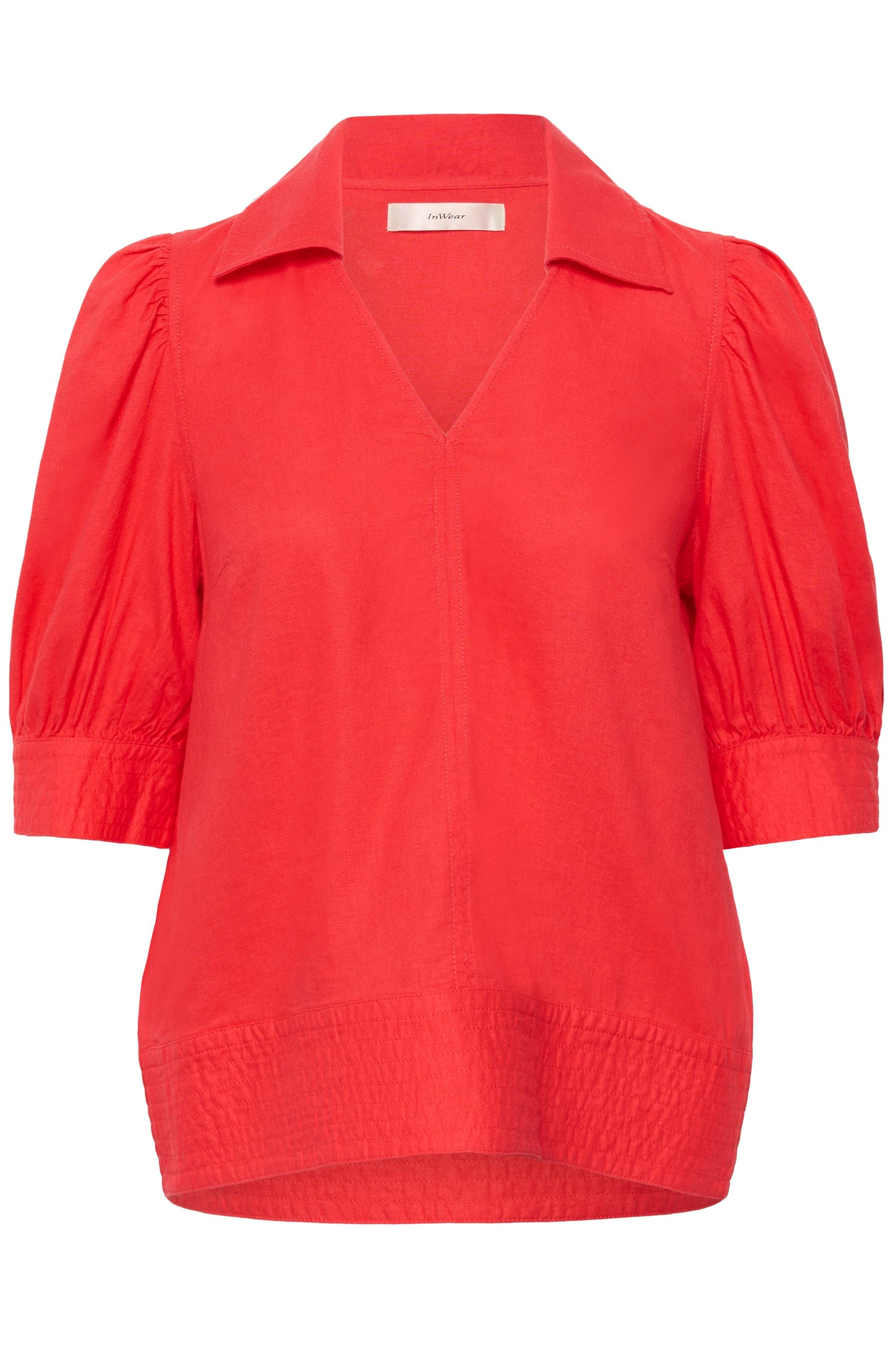 Inwear Poppy Red blouse with puff sleeves on a white background
