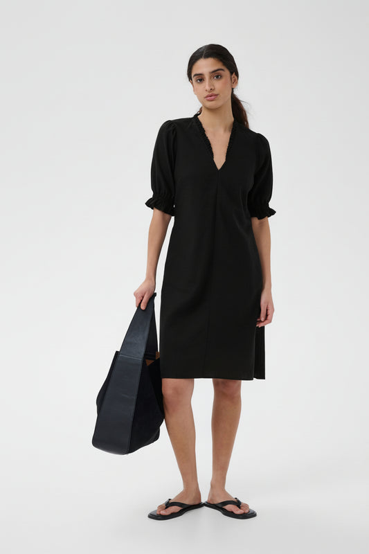 InWear Edity Rigitta black linen blend dress V neck summer dress