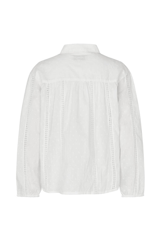 Lollys Laundry Em Shirt in Creme with textured dobby fabric and delicate ladder lace detailing