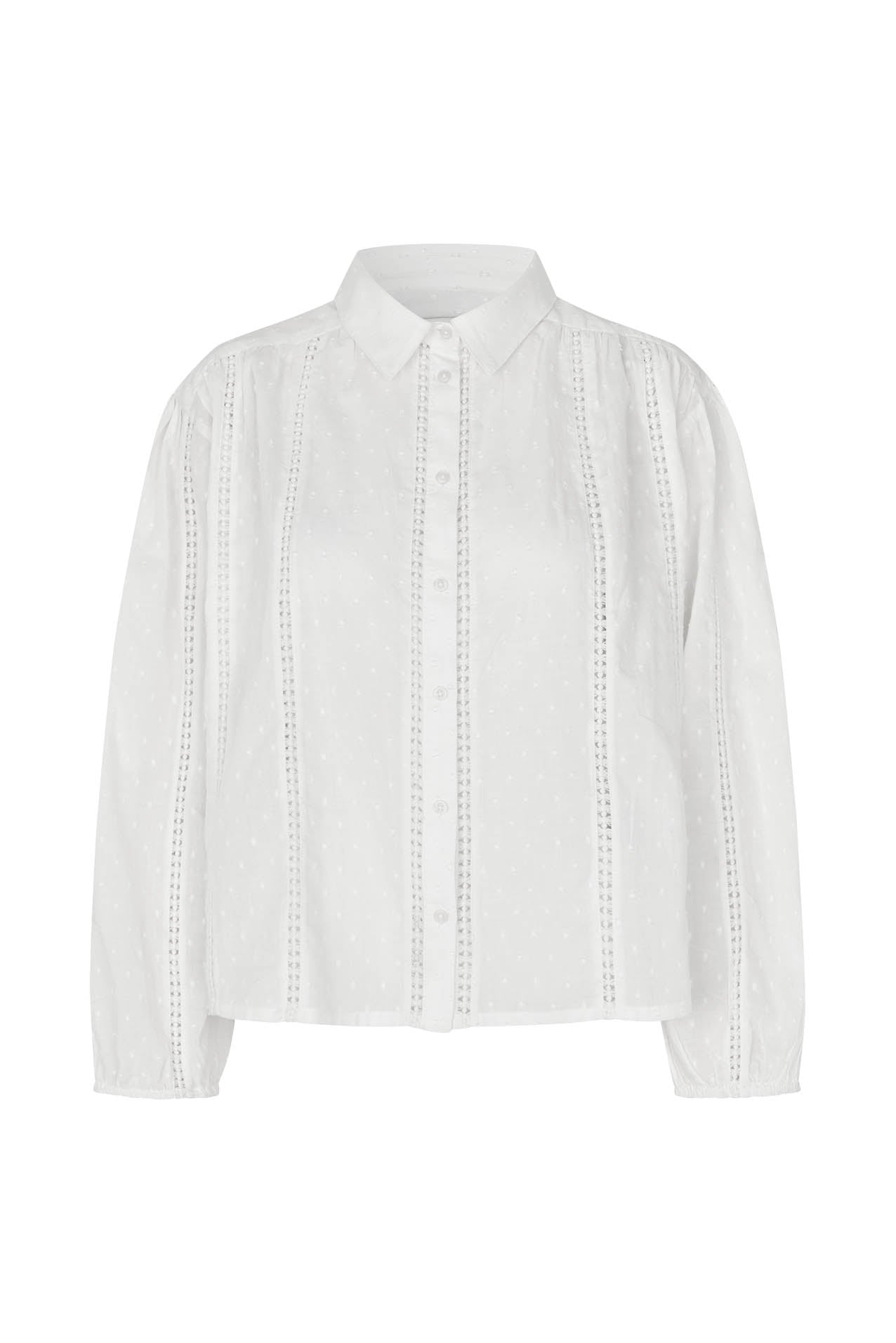 Lollys Laundry Em Shirt in Creme with textured dobby fabric and delicate ladder lace detailing