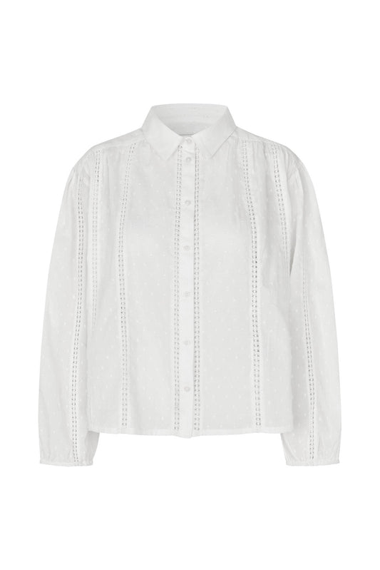 Lollys Laundry Em Shirt in Creme with textured dobby fabric and delicate ladder lace detailing