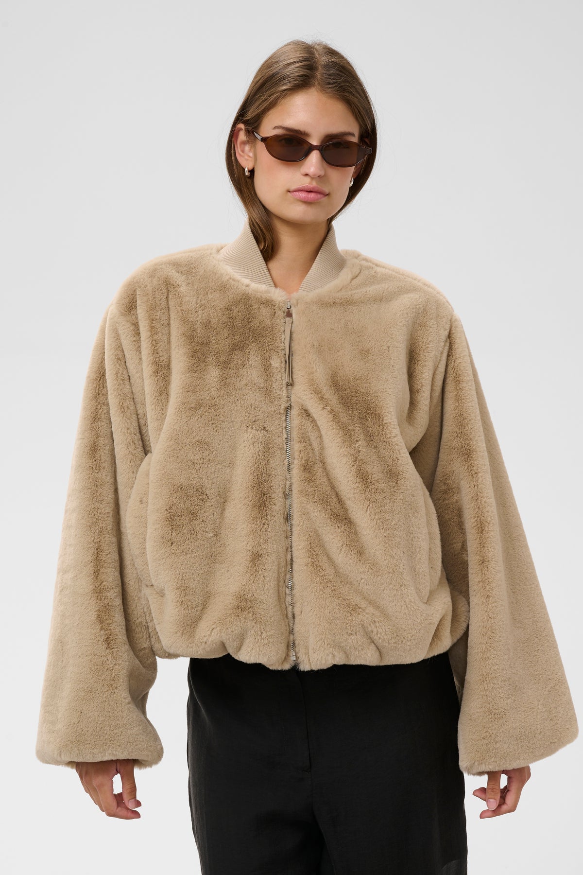 Soaked in Luxury Estacia Faux Fur Bomber Jacket Grey