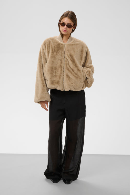 Soaked in Luxury Estacia Faux Fur Bomber Jacket Grey