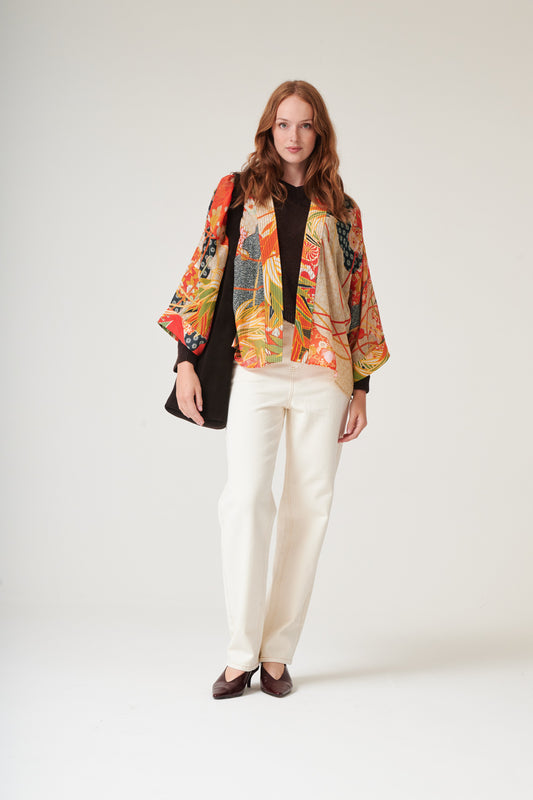 One Hundred Stars Fans Scarlet Kimono