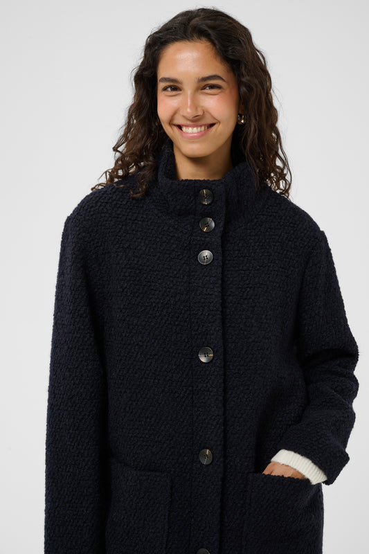 Saint Tropez Black wool coat with large pockets and funnel neck