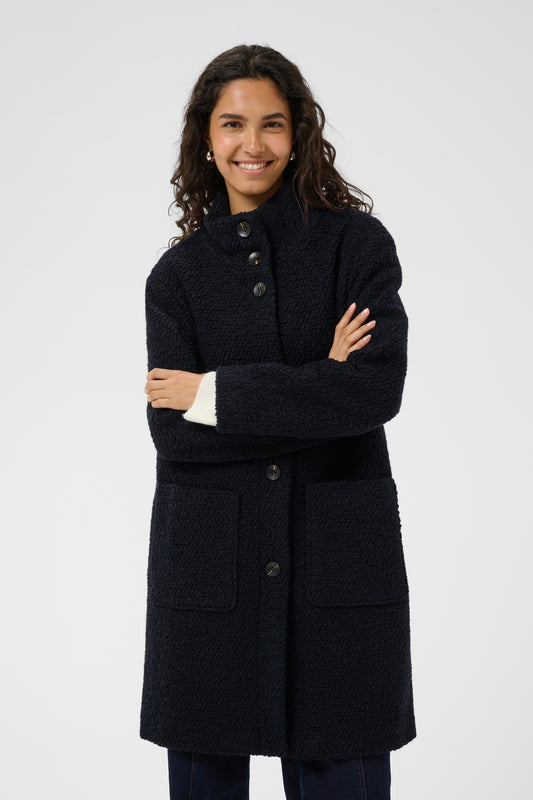 Saint Tropez Black wool coat with large pockets and funnel neck