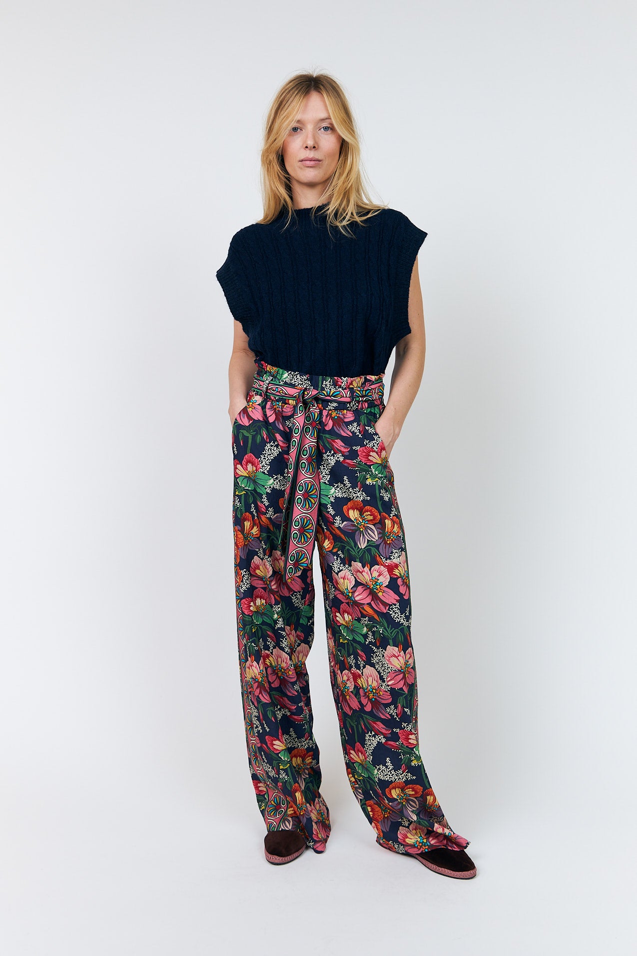 Lollys Laundry Finn Knit Vest in Dark Navy with textured knit design.
