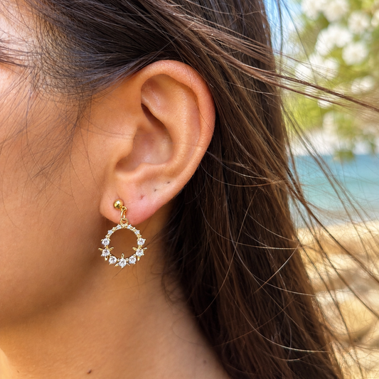 Ocean Ripples 14ct Gold Plated Cubic Zirconia Floral Drop Earrings