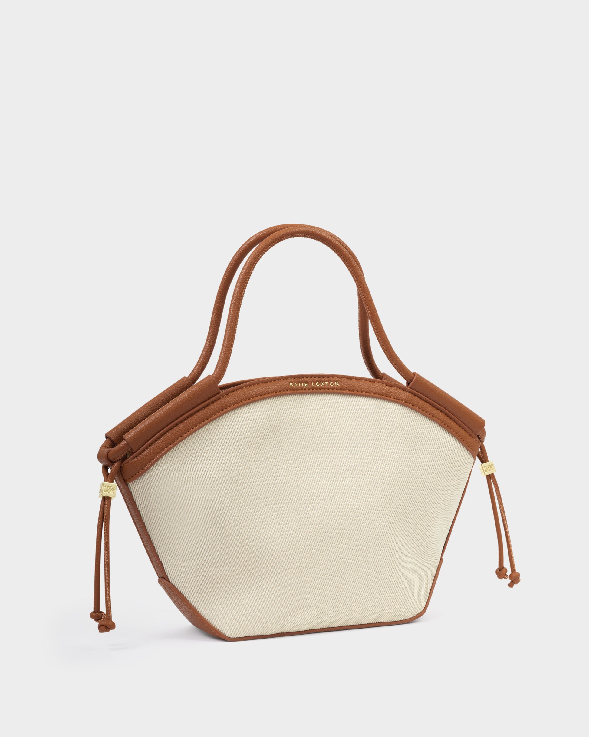 florence tote bag with white canvas and brown leather trimming